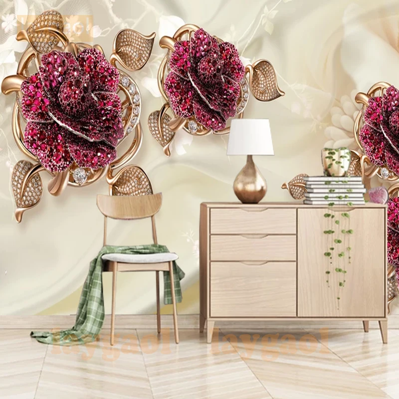 

Modern home Custom 3D mural wallpape Sofa bedroom TV backdrop wall paper mural painting luxury jewelry floral wall mural paper