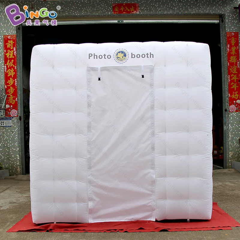  Cube shape 8ft x 8ft x 8ft white color inflatable photo booth with LED lighting toy tent