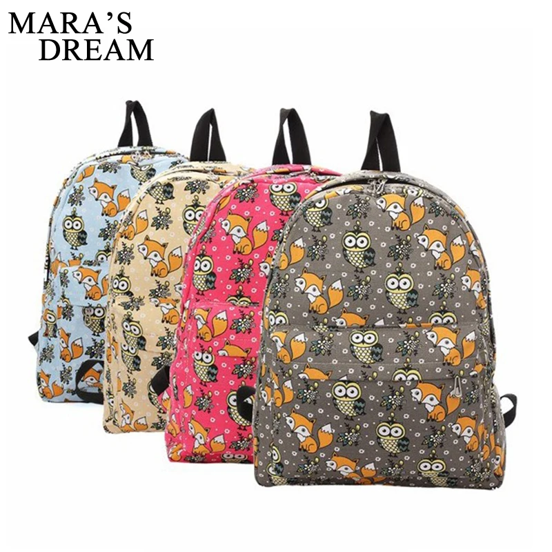 Женские рюкзаки Mara's Dream школьные сумки из парусины с принтом лисы и совы для