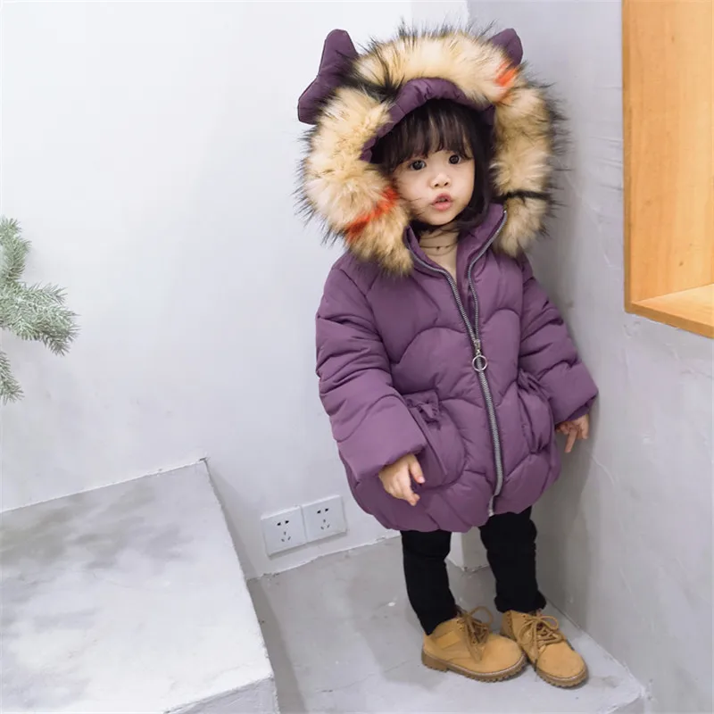 

Winter New 2018 Baby Girls Coat Fashion Fur Collar Cotton Zipper Cute Jacket Children Down Parka Warm Clothing Outwears