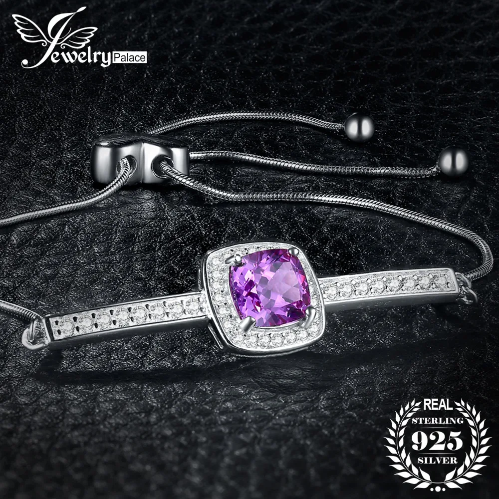 

JewelryPalace Elegant 1.8ct Created Alexandrite Halo Adjustable Bracelet 925 Sterling Silver Bracelets Fashion Jewelry For Women