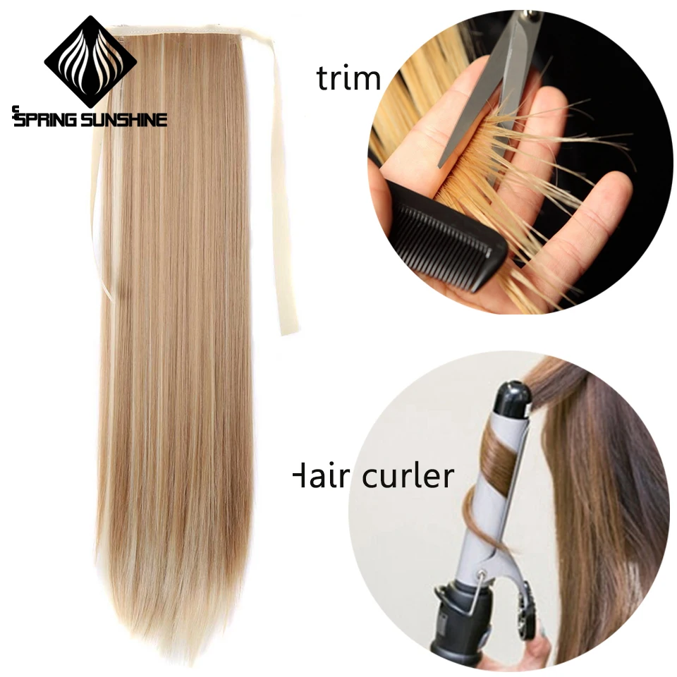 60cm Long Straight Clip In Hair Tail False Hair Ponytail Hairpiece With Hairpins Synthetic Hair Pony Tail Hair Extensions