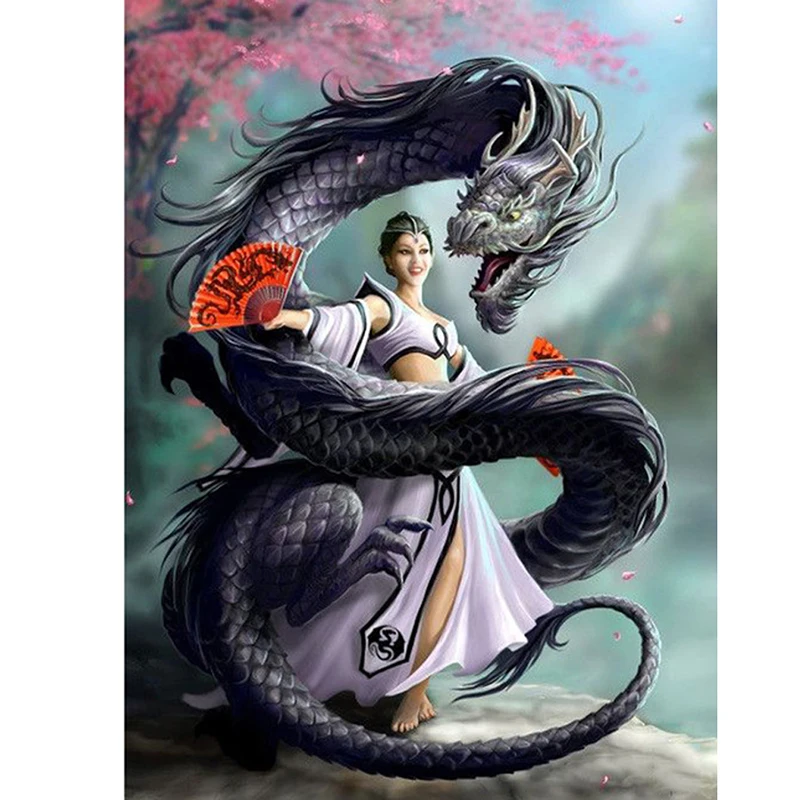 5D Diamond Painting Dragon and girl Room Decor Needlework Crafts Gift DIY Diamond Mosaic Embroidery Full Crystal Painting