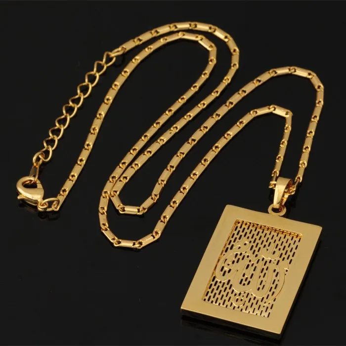 U7 Стразы Аллах Кулон Ожерелье Женщины Ювелирные Изделия Позолоченная Квадратная