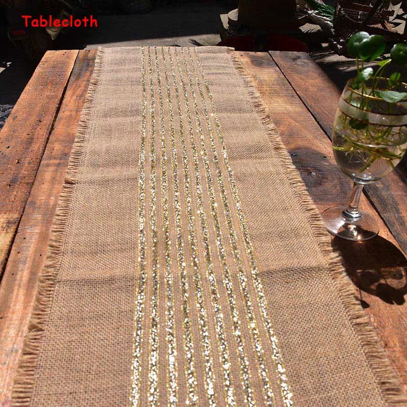 

Country Style Lace Burlap Cultery Bag Golden Edge Tablecloth Wedding Flower Basket Chair Decoration Party Table Decoration