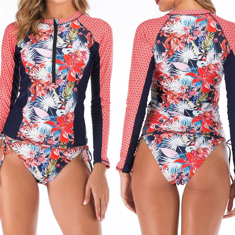Слитный купальник с длинными рукавами купальный костюм принтом Rashguard 4as