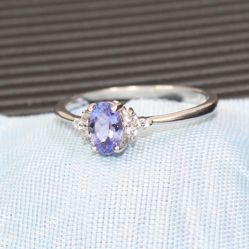 Модное серебряное обручальное кольцо с драгоценным камнем для женщин 4*6 мм безупречное натуральное танзанитное серебряное кольцо твердое 925 Серебряное танзанитное кольцо