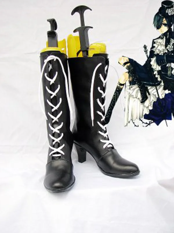 Черный Батлер Ciel Черный Кружево со шнуровкой ботинки для костюмированной вечеринки Обувь Аниме партии Косплэй show Сапоги и ботинки для