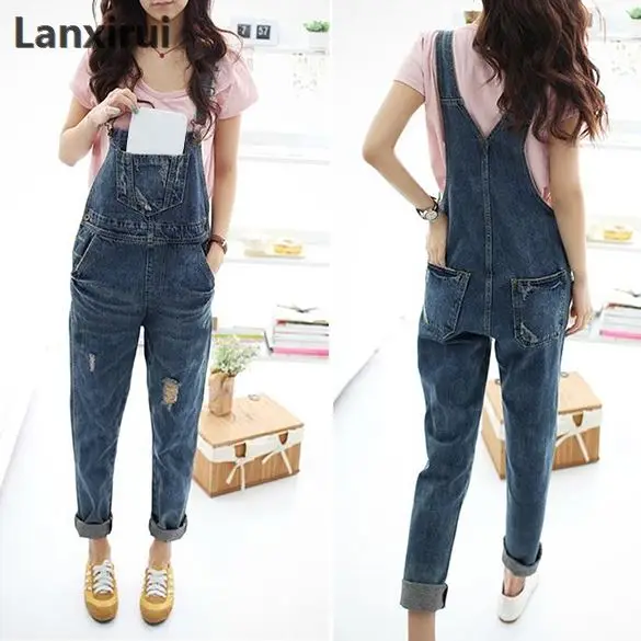 Fashion Women Denim Jumpsuit Ladies Spring Fashion Loose Jeans Rompers Female Casual Plus Size Overall Playsuit With Pocket Jumpsuits and Playsuits