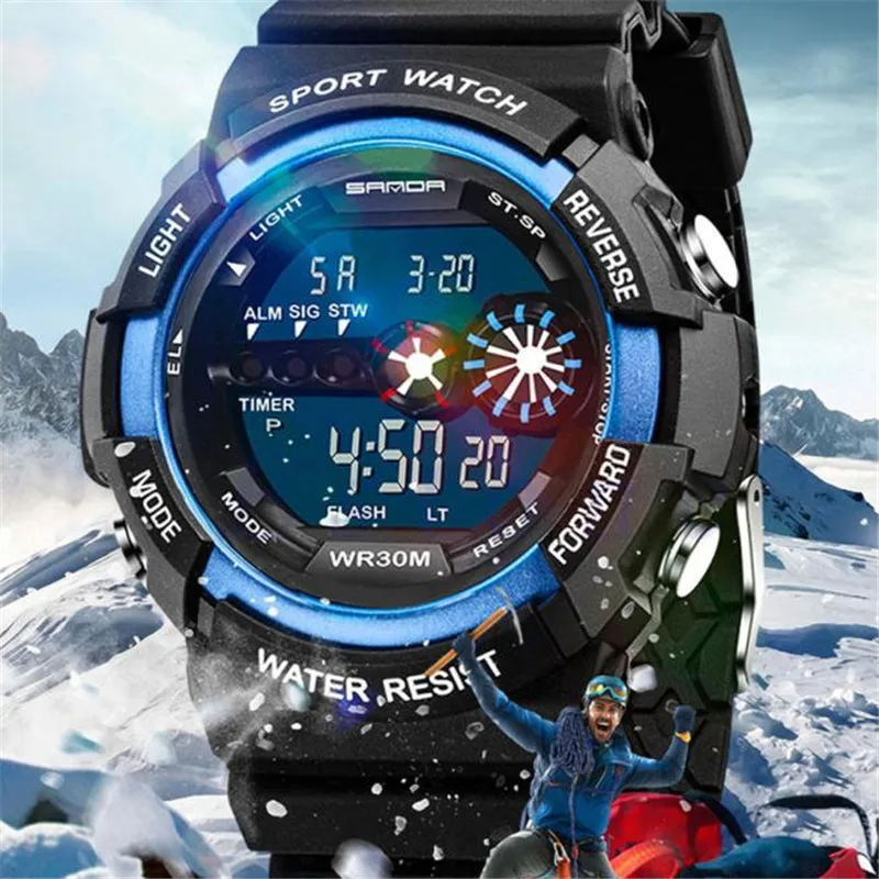 

Mens Stainless Steel LED Digital Date Alarm Waterproof Sports Army Quartz Watch Luxury Brand Sport Watch Men relogio masculino