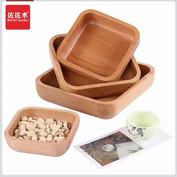 

European/Japanese whole wood salad wooden bowl creative fruit dried fruit dish beech thickened square bowl can customized LOGO