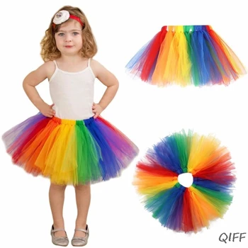 

10 Colors Baby Girls Ballet Dance Mini Tutu Skirt Hand Woven Contrast Rainbow Colored Striped Patchwork Tulle Party Pettiskirt