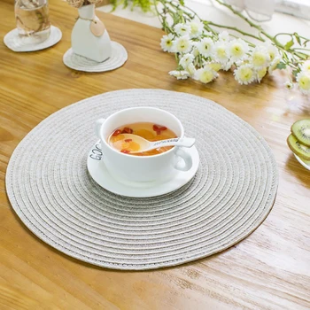 

2pcs/lot Placemats for Table Round PVC Thicker Woven Linen Table Mat Thermal Insulation Waterproof Anti-slip Disc Bowl Pad