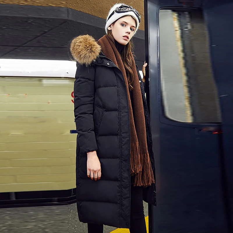 High Quality 2018 Winter Women Long Down Coat High-end Down Jacket Elegant Loose Thick Warm Coat White Goose Down Female Jacket