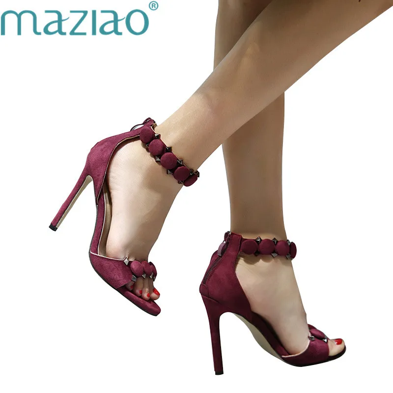 

Women Flock Rivet Crystal Zipper Sandals Pump Buckle Strap High Heels 11CM Sandals Lady Sexy Shoes Rivet Pumps MAZIAO