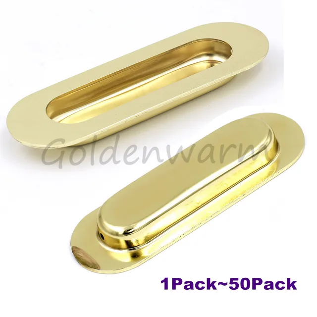 Brushed Brass Handle Golden Flush Finger Pull Oval Recessed