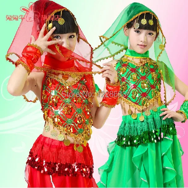 Sequin Oriental Tribal Bollywood Dance Costume Kids Indian Dresses Belly Dance Dress Child Girls Belly Dance