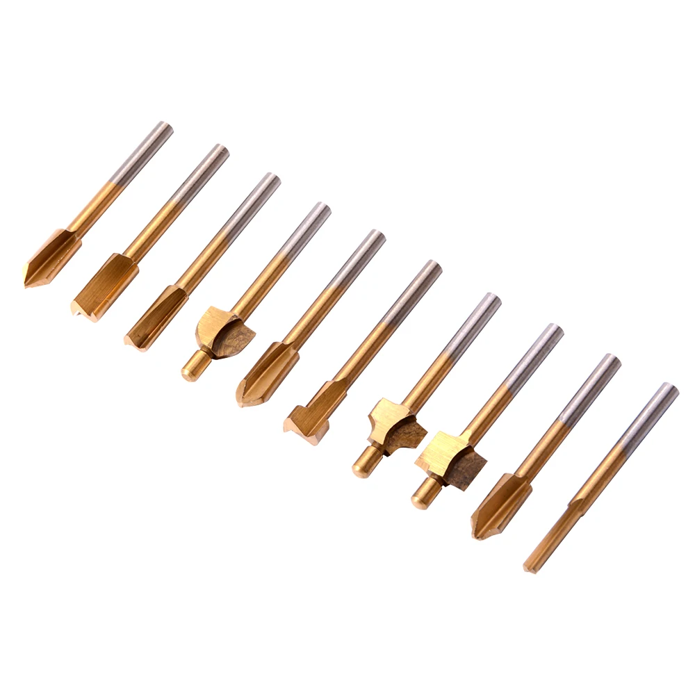 

10pcs HSS Routing Wood Rotary Milling Cutter Wood Ti Plated Carved Tool BI449