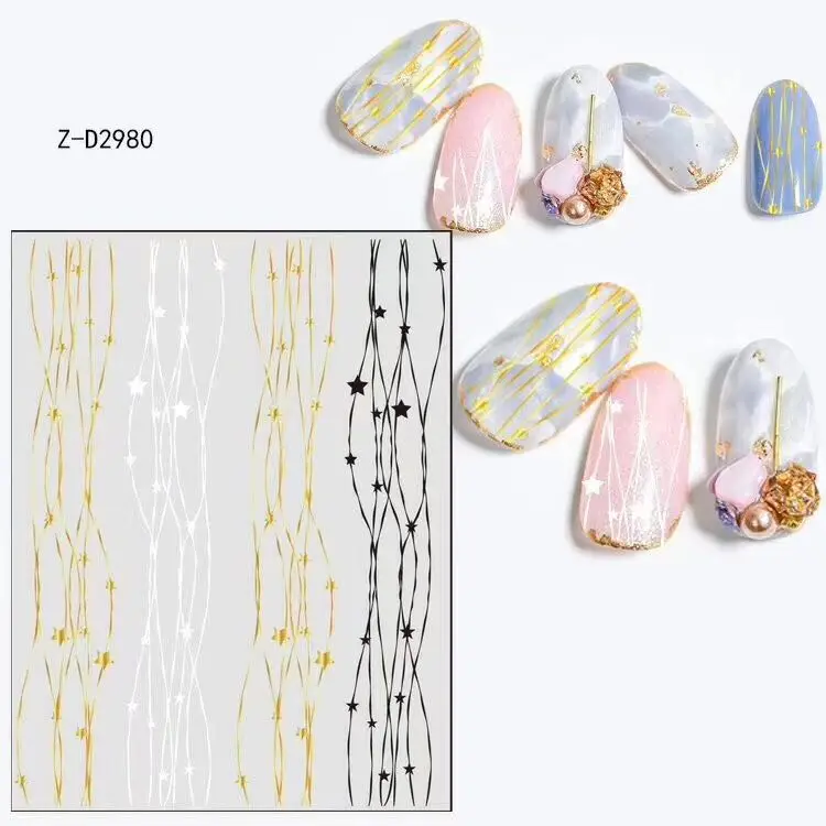 ZD-2979-2986 серии, новейший дизайн золотых линий, стикеры 3D на ногти nail Art Шаблон для украшения ногтей - Цвет: ZD-2980