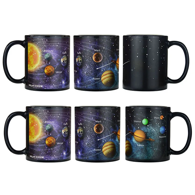 4Free shipping new arrival ceramic color changing coffee mug Heat senstive tea cup magic mugs supprised gift The solar system