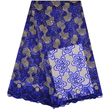 

Royal Blue Embroidered Net Lace African French Laces Fabric Wholesale Nigerian French Net Lace With Stones For Sewing Dress1222B