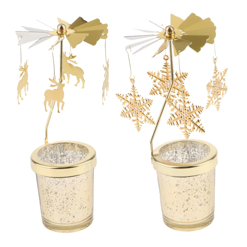 2 Pieces Rotating Spinning Tea Light Candle Holder Candlestick For Wedding Party Decoration