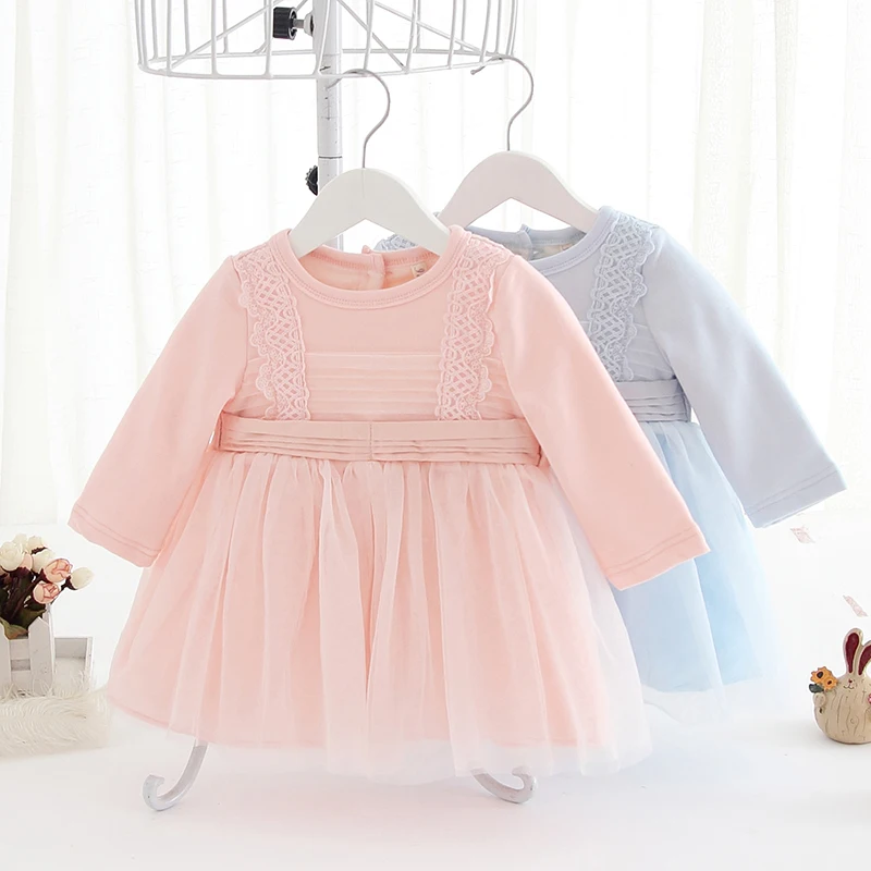 2017 New Sweet Baby Girl Winter Dress Infant Girls Lace Bow Princess