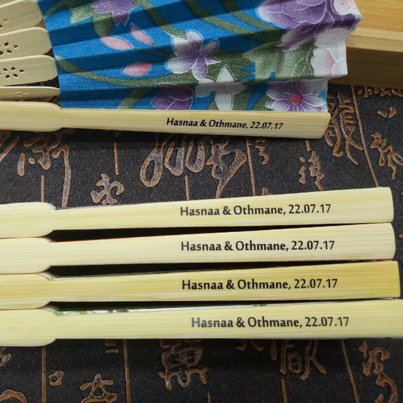 

50Pcs Personalized Wedding Fan Gifts With Organza Bag,Customized Chinese Ladies Folding Hand Fan With Bride Groom Name & Date