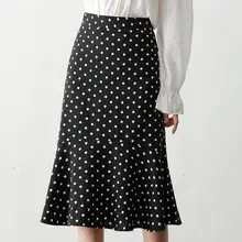 Офисные юбки Повседневное Женские колено-длина винтажная юбка с высокой талией в горошек русалка юбка-годе больших размеров 3XL