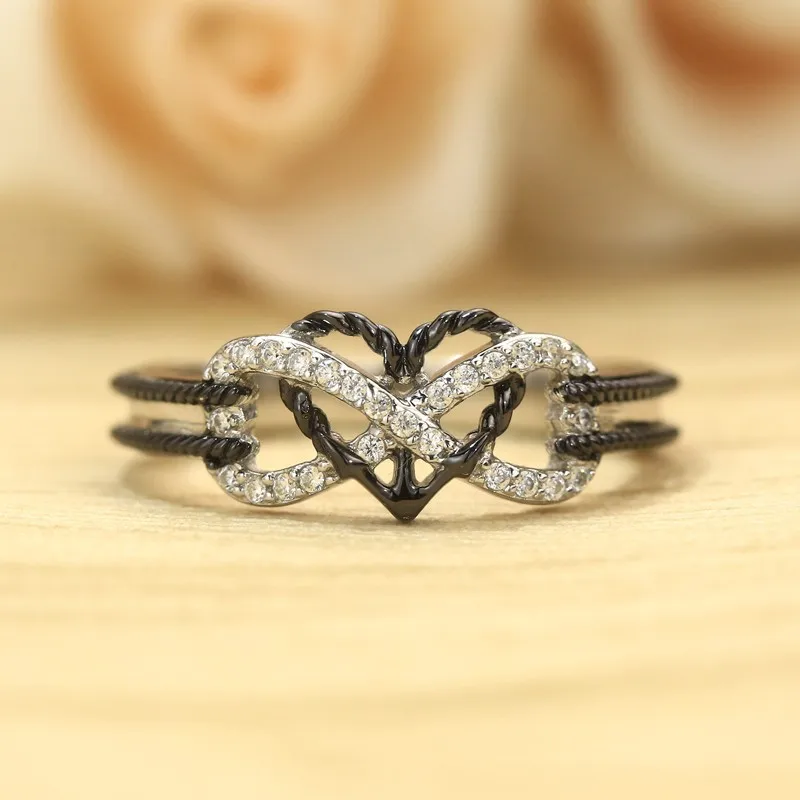 Модное уникальное женское кольцо на палец бесконечность, серебряное кольцо 925 пробы, символ бесконечной любви, кубический цирконий, Модная бижутерия для женщин