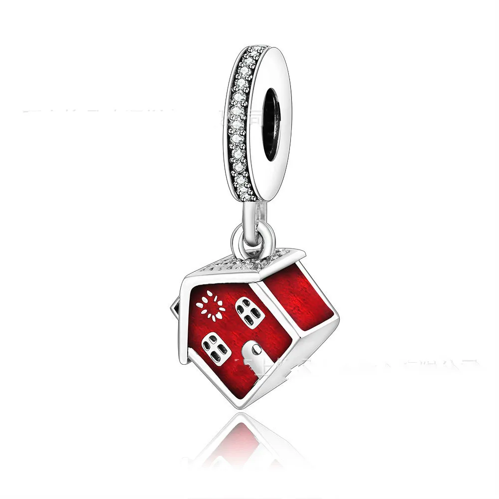 

Trendy New 925 Sterling Silver Warm red house floating Beads charms Fit for Women Bracelets Bangles Jewelry Accessories