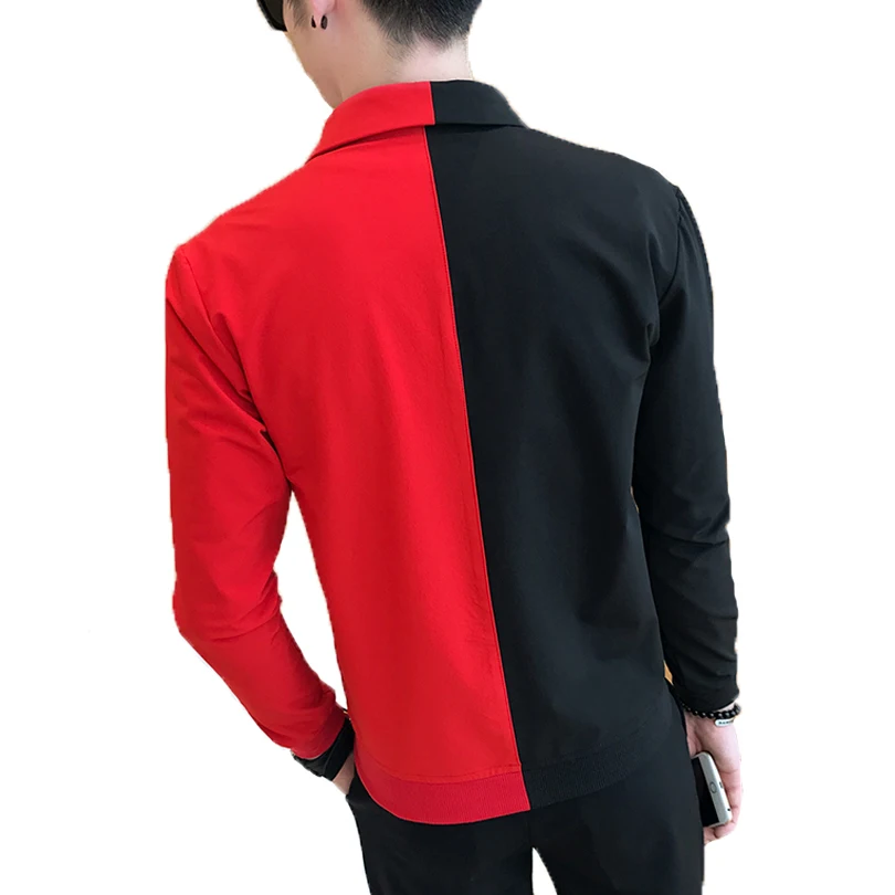 low cost  Red Black Fashion Mens Patchwork Jacket Slim Fit Single-breasted Casual Brand Jacket Men Hip Hop Me
