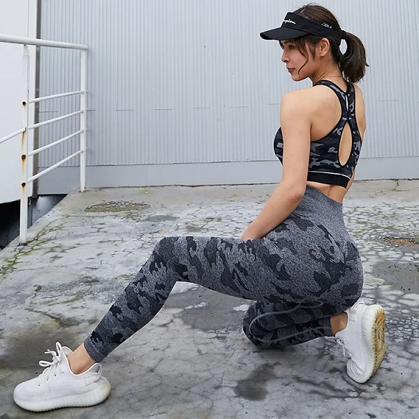 2 шт. Камуфляжный фитнес-набор VIP - Цвет: black camo leggings