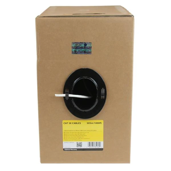 

StarTech.com Rollo Bobina de 304,8m de Cable de Red Solido Bulk a Granel UTP Cat5e Blanco Certificado CMR (Riser), 304,9 m, Cat5