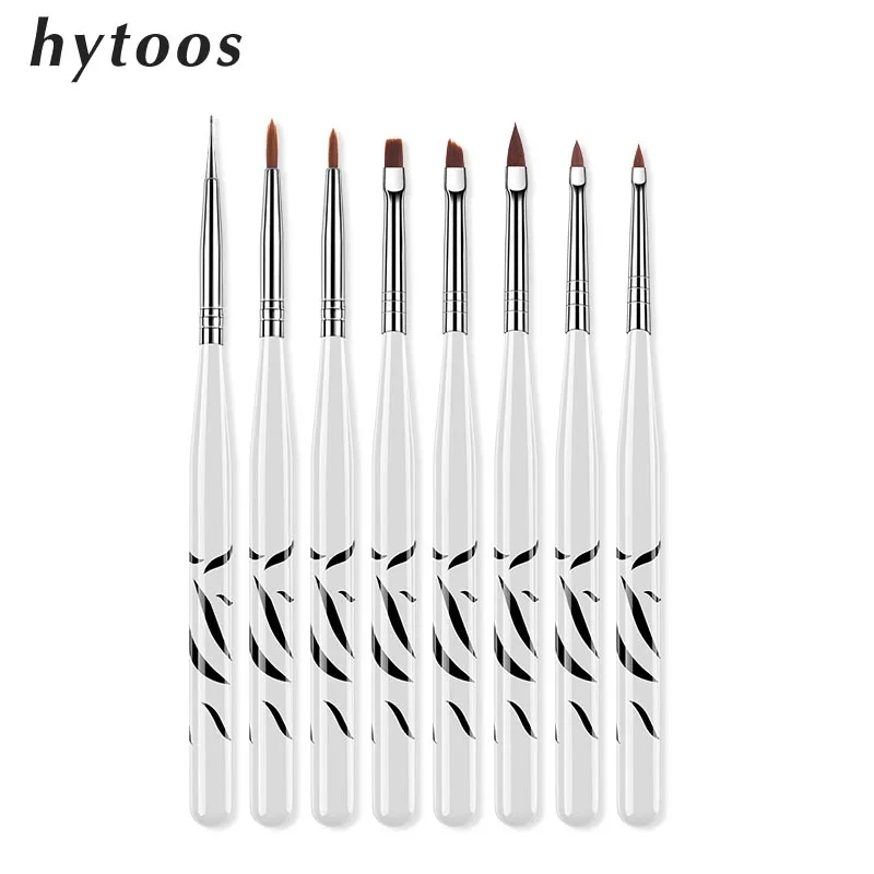 

HYTOOS 8Pcs/set Zebra Pattern Handle Painting Brush Flower Painted Pen French Drawing Pen Nail Art Brush Manicure Tool