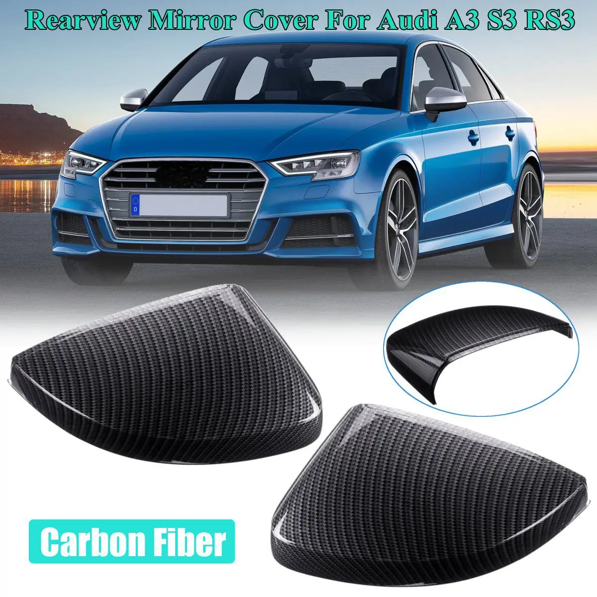 

Pair Carbon Look Car Rear View Wing Side Mirror Cover Case For Audi A3 S3 RS3 2013 2014 2015 2016 2017-2019 Styling Replacement