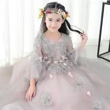 Glizt/кружевное Тюлевое платье с цветочной аппликацией и блестками для девочек; бальное платье принцессы с жемчугом; вечерние платья для девочек на свадьбу; платья для первого причастия