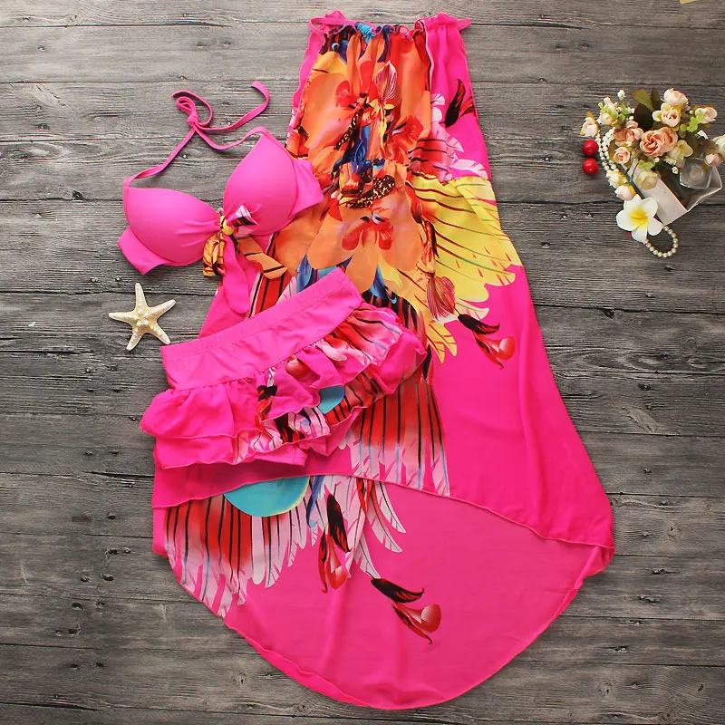 Цветочный бикини, одежда для плавания для женщин, плюс размер, купальник, платье, сексуальный набор Пуш-ап бикини, летний купальный костюм, пляжная одежда, одежда для плавания
