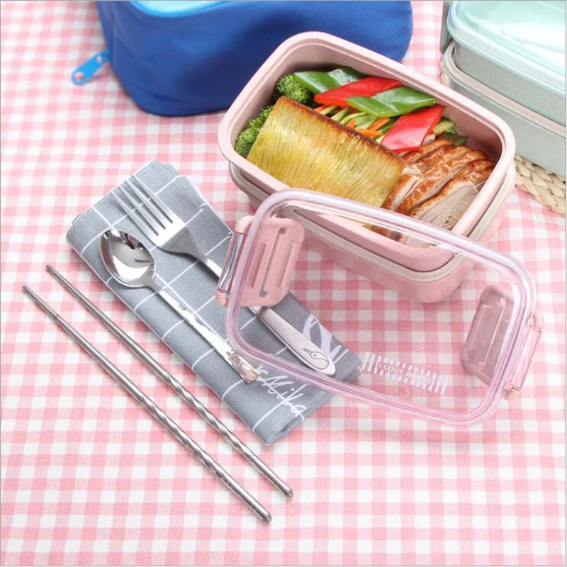 

Students Children Kids Eco-friendly Wheat Fiber Lunch Boxs Kids School Home Picnic Food Storage Microwave Bento Box With Spoon