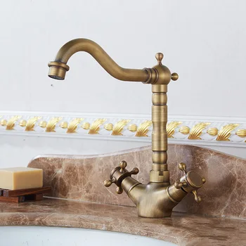 

Classical Bathroom Faucet Bronze Wash Basin Faucet Double Handle Countertop Retro Brass Basin Hot and Cold Waterfall Faucet