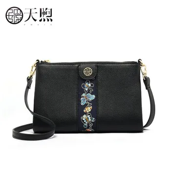 

Pmsix Women Genuine Leather bag 2019 new fashion shoulder bag Temperament hand-embroidered crossbody bag Small square package