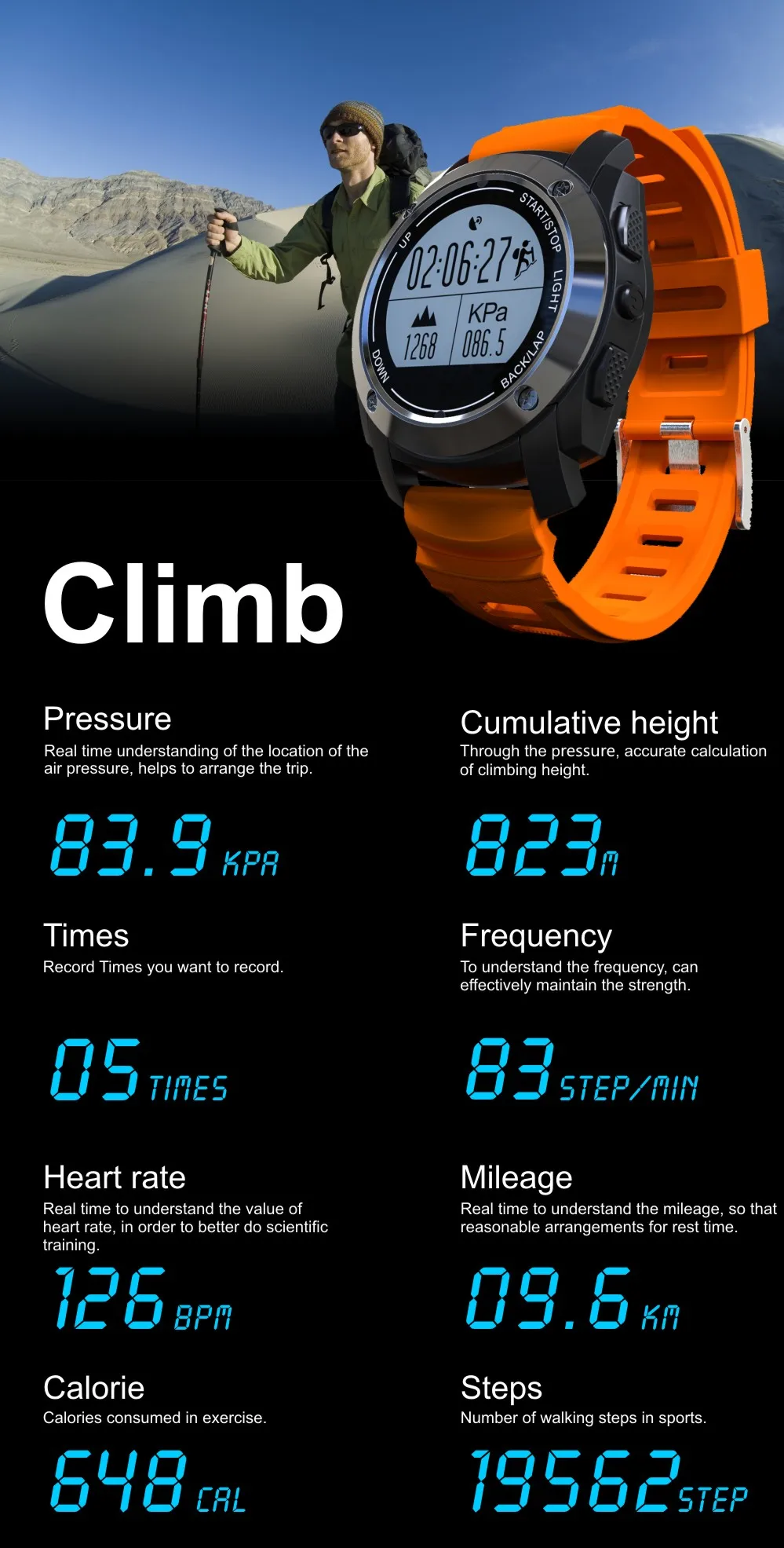 Smartch gps спортивные Смарт часы S928 Bluetooth часы монитор сердечного ритма шагомер Спидометр давление, высота над уровнем моря водонепроницаемый