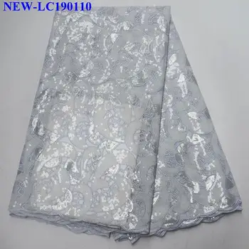 

Latest Sequins organza lace Fabric 5 yards 2019 sequins Embroidered Nigerian French Tulle Lace Fabric For Wedding dress HZW06