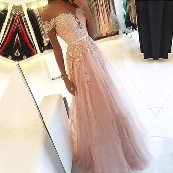 

Custom Made Plus Size Off the shoulder Lace Appliques Tulle Evening Dresses Party Prom Dresses Formal Gowns Plus size Long Dress