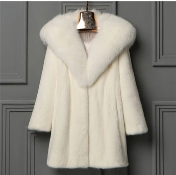 Женское пальто из цельного меха норки с отложным воротником, зимний толстый тонкий теплый женский норковый мех соболя - Цвет: color 1