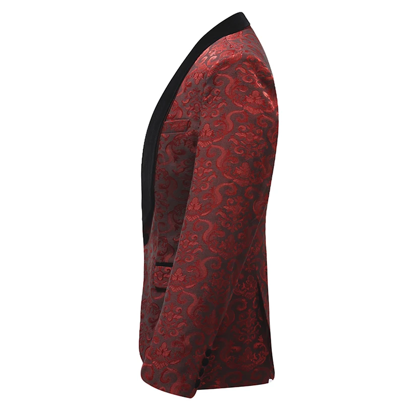 YUNCLOS Burgundy Red Suit Men 2019 Slim Fit Shawl Collar Men Suits For Wedding Fashion Jacquard 3 Piece Prom Suits YUNCLOS Burgundy Red Suit Men 2019 Slim Fit Shawl Collar Men Suits For Wedding Fashion Jacquard 3 Piece Prom Suits