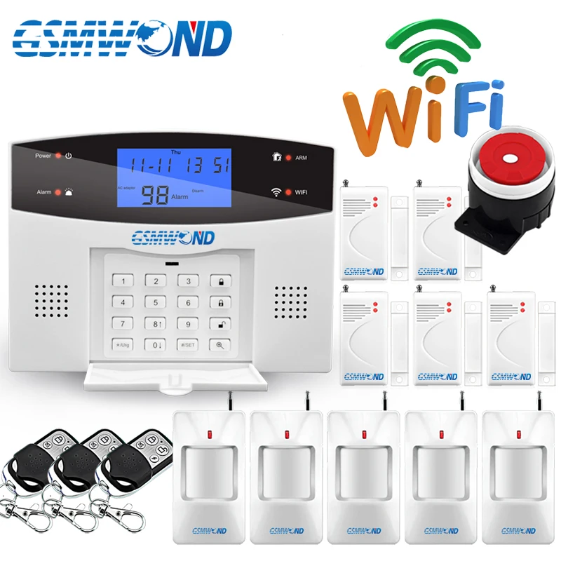 Продажа WiFi PSTN GSM сигнализация комплект домашняя сигнализация 433 МГц Беспроводная и Проводная Сигнализация хост дверь открытый датчик сигнализация ...