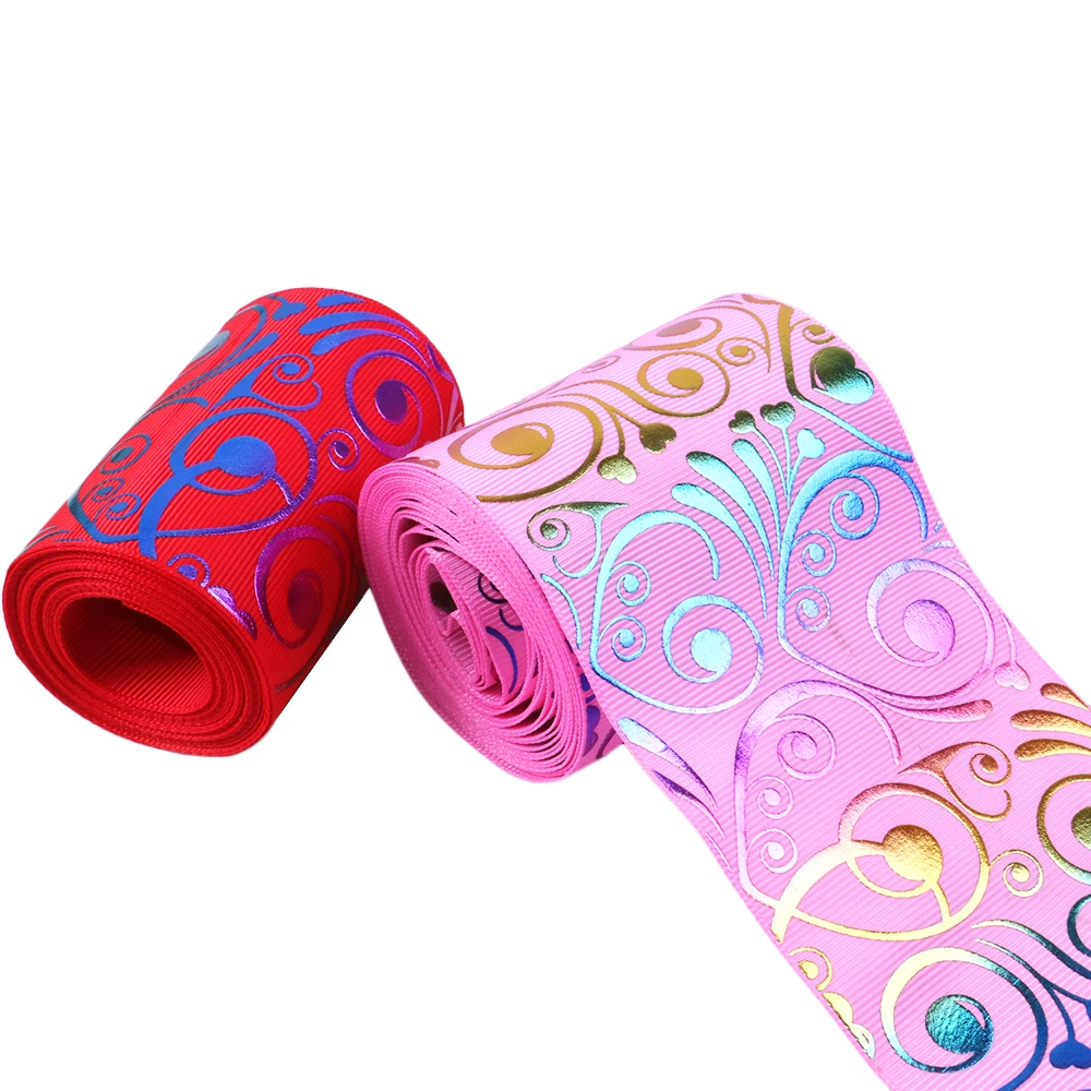 

david angie 3'' 75mm Flowers Heart Printed Grosgrain Ribbon For Gift Wrapping,DIY Handmade Decoration Materials,5Yc5193