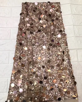 

2019 African Lace Fabric High Quality Nigerian French Swiss voile With Sequins Mesh Lace Fabrics 5 Yards For Wedding Dress A1198
