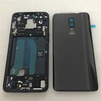 

100% Original glass Battery Door Housing Back Case With Camera Lens+Front Plate LCD Frame Power Volume Button For Oneplus 6 six